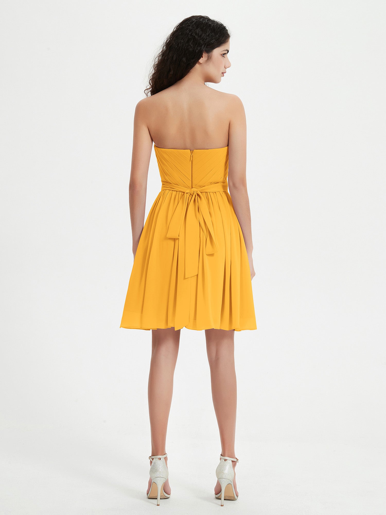 Strapless Chiffon Short Dresses with Bow Tangerine